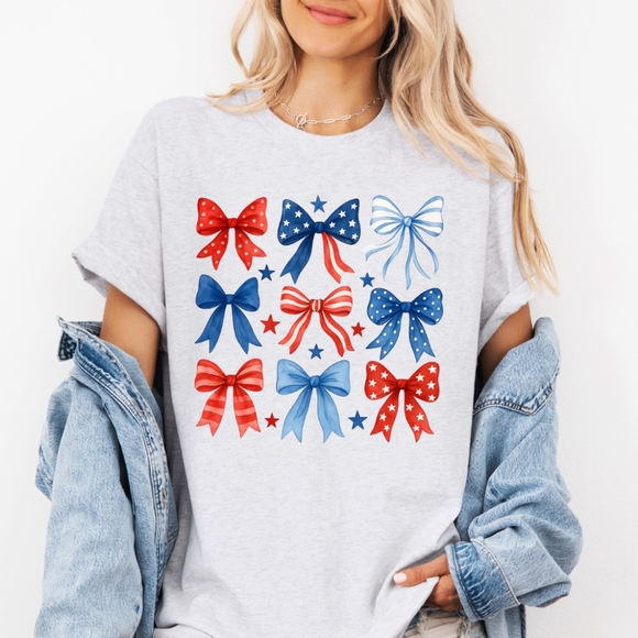 Tops - Patrioric Coquette Bows  4th of July Graphic Tee For Women, Tshirt 6-4